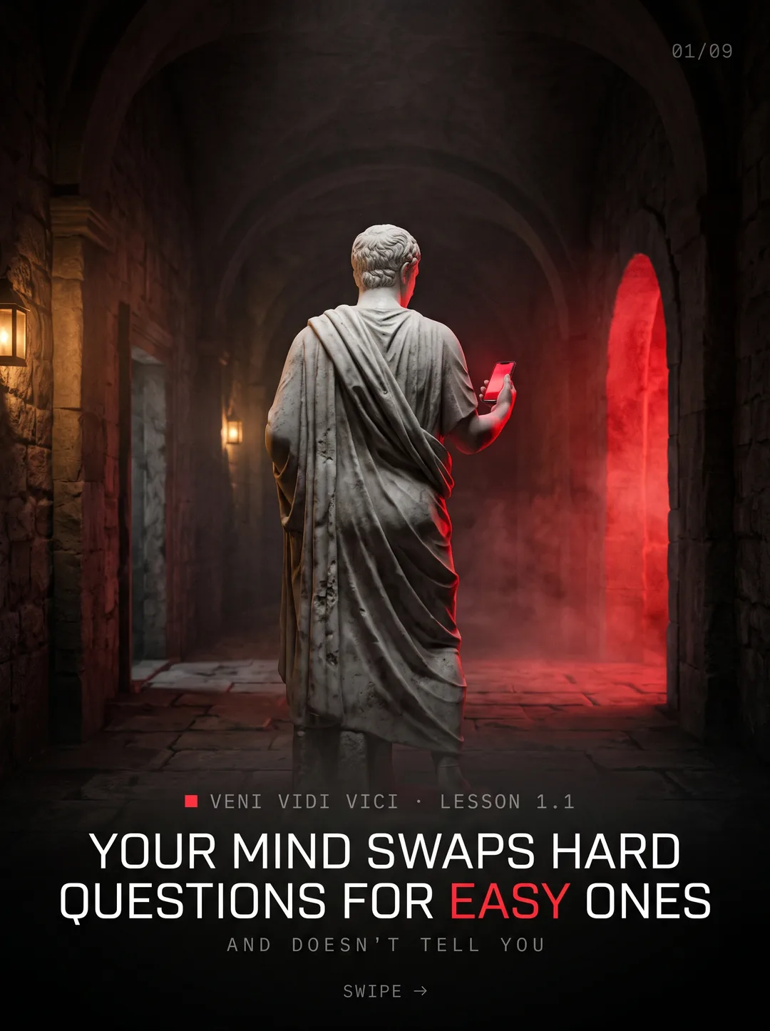 A figure between a dim doorway and a lit one. When a question is hard, your mind quietly answers an easier one.