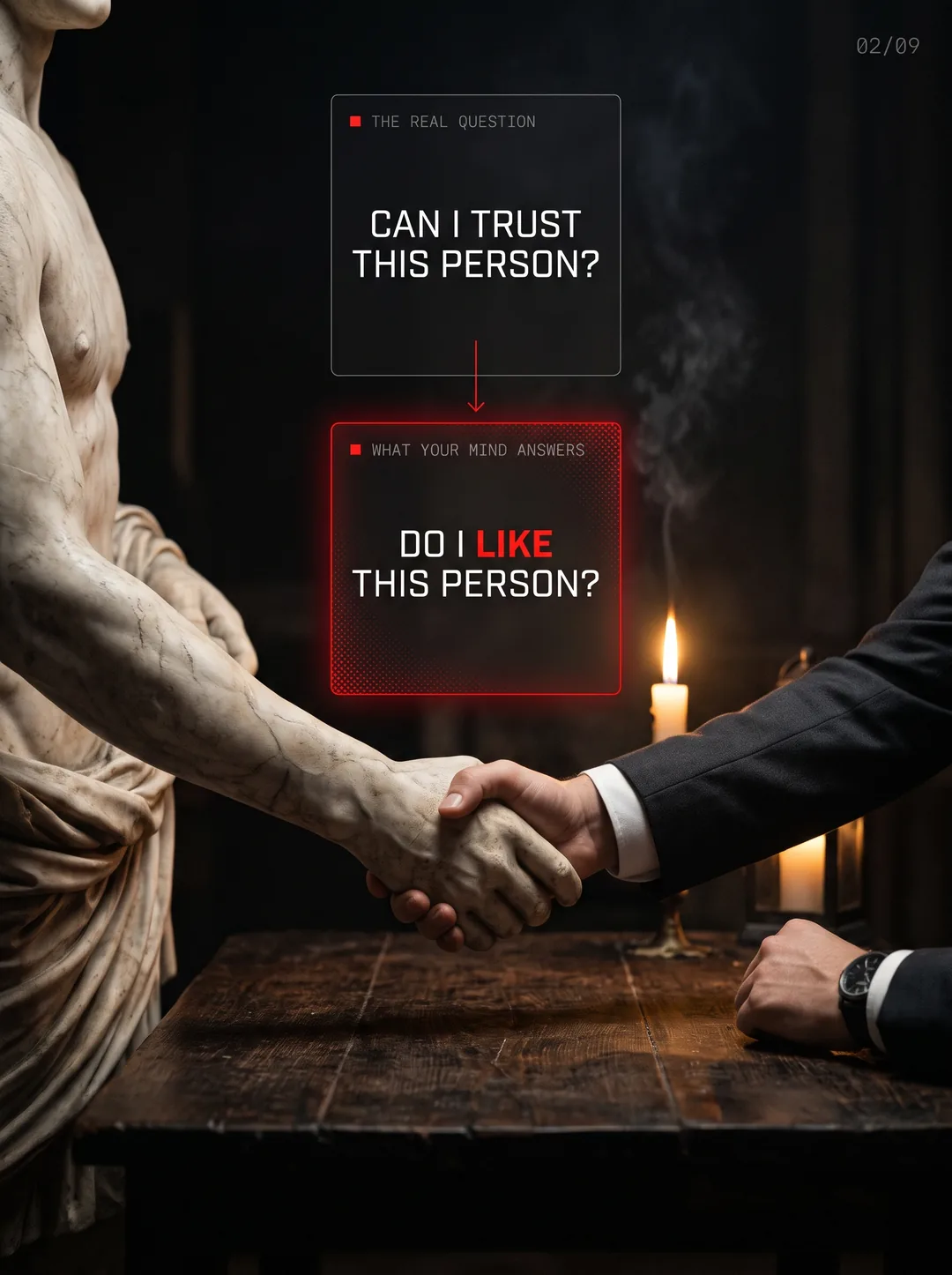 Hands shaking in candlelight. Can I trust this person becomes do I like this person.